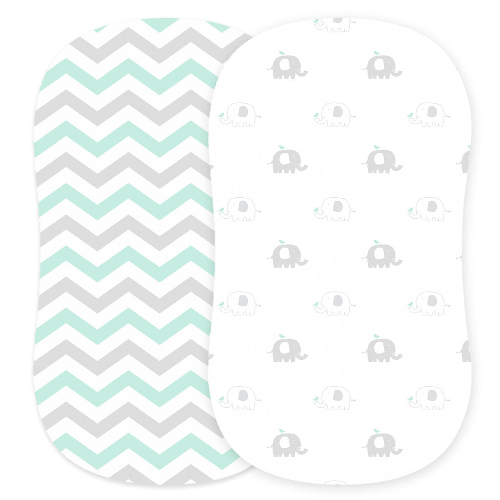 Cotton Jersey Bassinet Fitted Sheets, 2 Pack – Elephants & Chevron