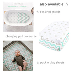 Fitted Crib Sheets Set – 2 Pack – Jersey Cotton Crib Mattress Sheets for Baby Boy, Girl Crib – Grey, Mint Green Elephant, Chveron Toddler Bed Sheets – Fits on Standard 28 x 52 Mattress …