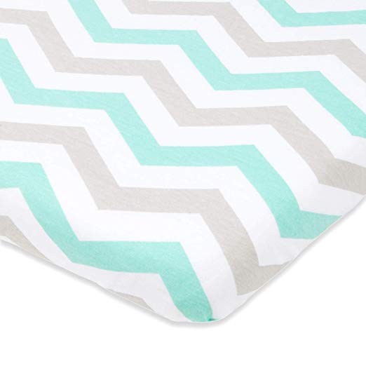 Cotton Jersey Fitted Playard Sheets, 2 Pack Elephants & Chevron