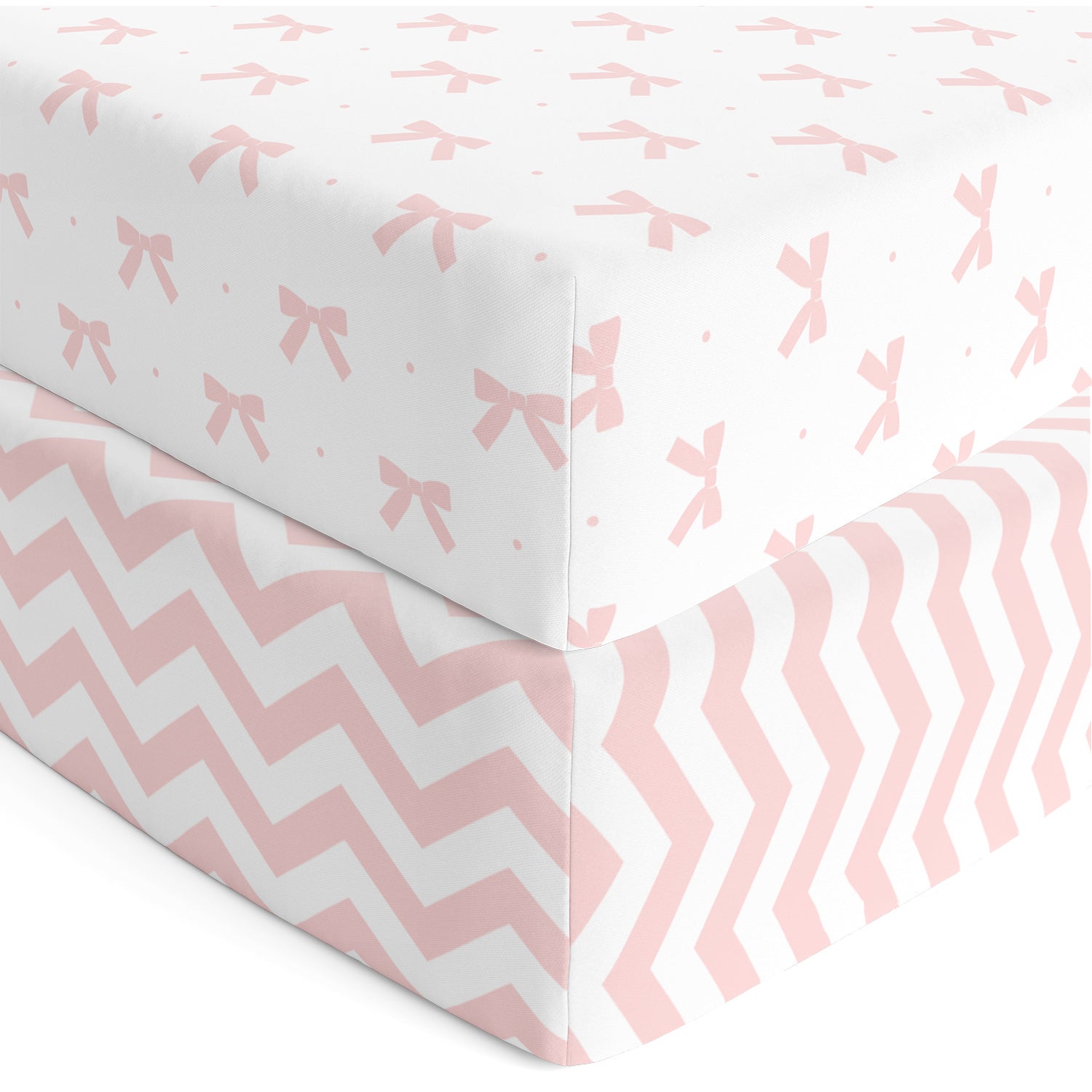 Cotton Jersey Fitted Sheets for Standard Cribs and Toddler Beds (28 x 52 inch) – Pink Bows & Chevron (2 Pack)