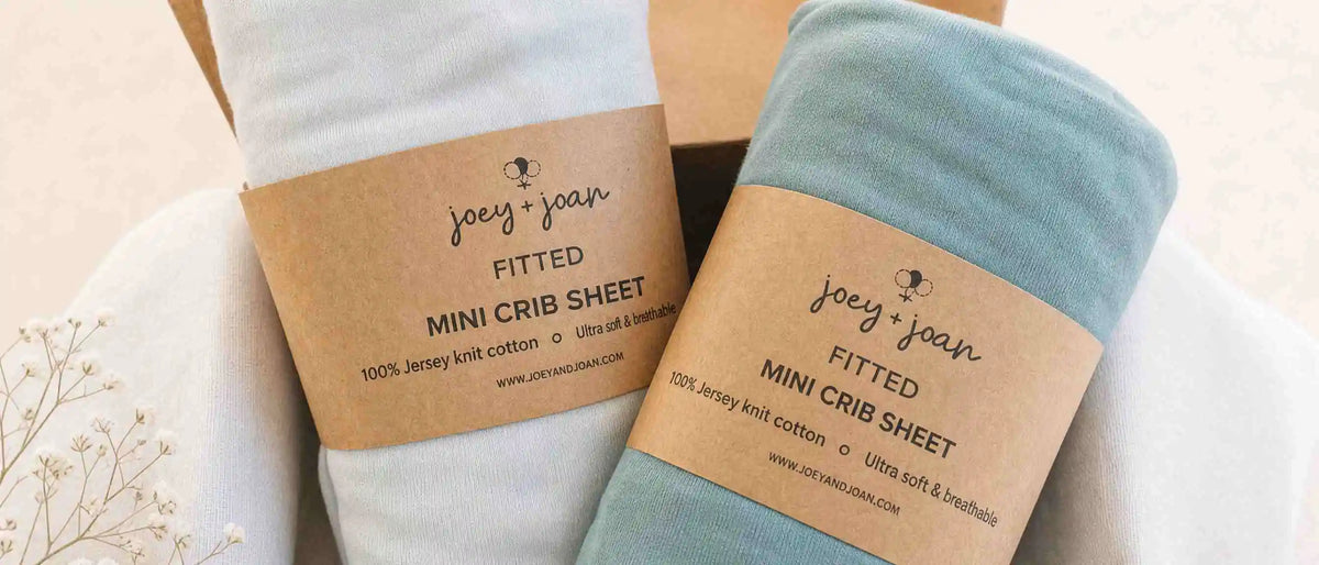 An image of joey and joan's fitted mini crib sheets