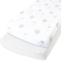 Changing Pad Covers for Baby Diaper Changing Table Pad (16x32 inch) – Grey White Elephant, Star, Cloud, Moon, Owl (2 Pack) (Copy)