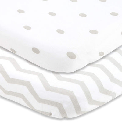 Fitted Sheets for Cowiewie Bedside Sleeper Bassinet (19 x 32 inch) – Grey, Polka Dots, Chevron (2 Pack)