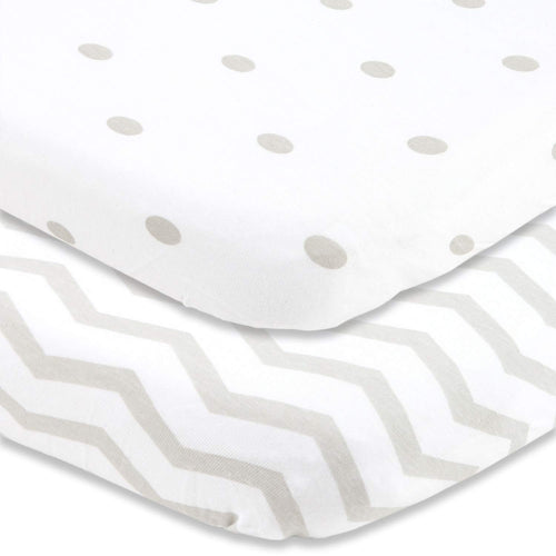 Fitted Sheets for Nestig Wave Mini Crib (20 x 30 inch) - Grey Dots & Chevron (2 Pack)