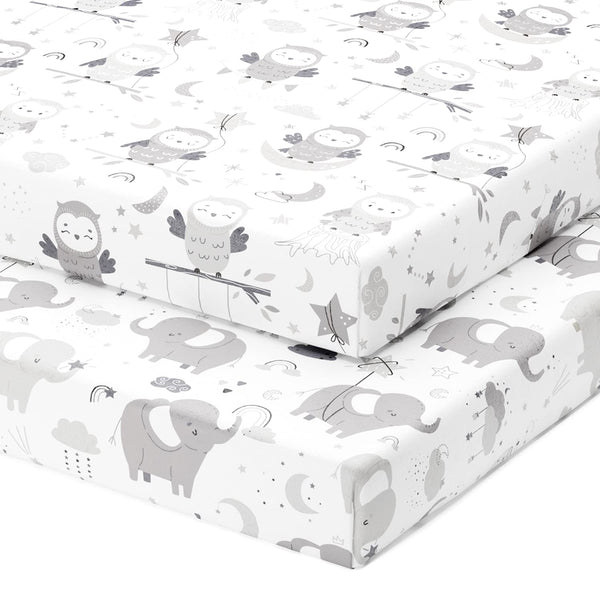 Fitted Sheets for 24 x 38 Inch Mini Portable Cribs like Dream on Me, Delta Porta Crib and Arms Reach Ideal Cosleeper (2 Pack)