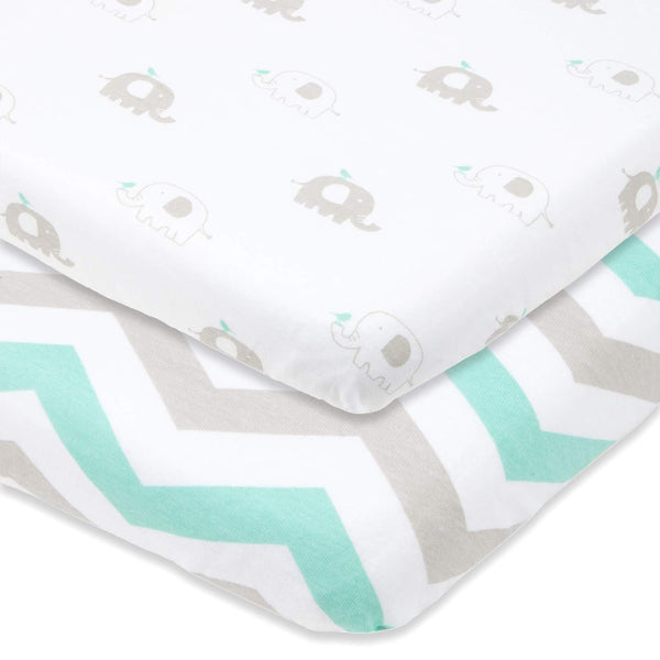 Fitted Sheets for 4moms Breeze Plus Playard & Breeze Go Playard –  30 x 43 Inch Mattress – Grey, Green (2 Pack)
