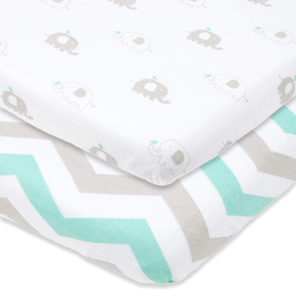 Dream on Me Travel Light Playard Sheets - Grey Elephants and Chevrons