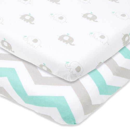 Fitted Travel Crib Sheets for Guava Lotus, Travel Crib Light Playard – Grey + Green (2 Pack)
