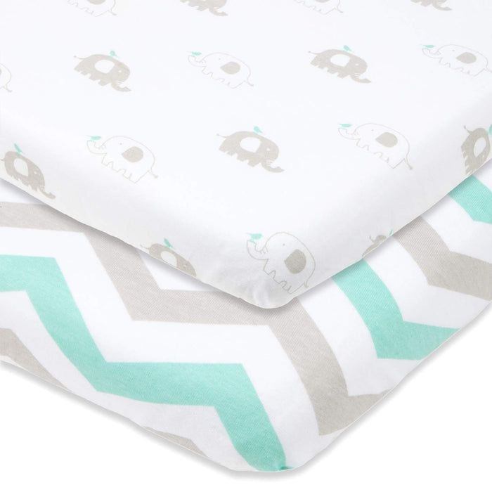 Guava Lotus Travel Crib Sheets - Grey Elephants and Chevrons