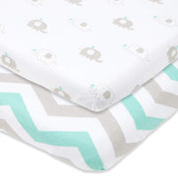 Fitted Travel Crib Sheets for Baby Bjorn Travel Crib Light (24 x 42 Inch) Grey & Green (2 Pack)