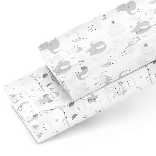 Changing Pad Covers for Baby Diaper Changing Table Pad (16x32 inch) – Grey White Elephant, Star, Cloud, Moon, Owl (2 Pack)