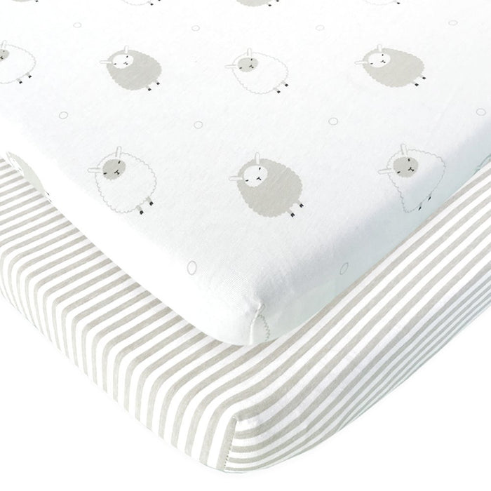 Guava Lotus Travel Crib Sheets - Stripes and Lamb