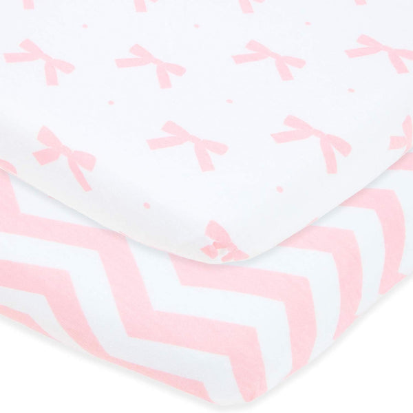 Graco Pack n Play Playard Sheets – 2 Pack - Pink Bows and Chevrons