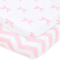 Fitted Sheets for Milliard Bedside Bassinet Side Sleeper (21 x 36 inch) – Pink Bows Chevron (2 Pack)