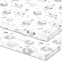 Fitted Sheets for Dream on Me Travel Light Playard (24 x 42 inch) – Grey Elephants & Owls (2 Pack)