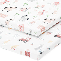 Fitted Travel Crib Sheets for Baby Bjorn Travel Crib Light (24 x 42 Inch) Farm Animals (2 Pack)