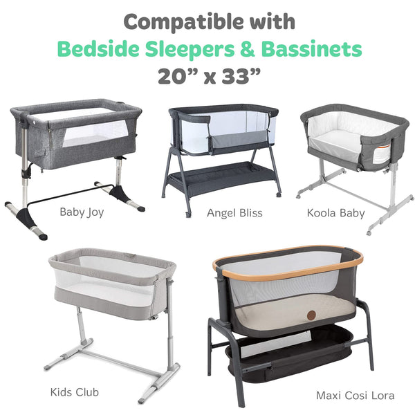 Bassinet Fitted Sheets for Baby Beside Dreamer Bedside Sleeper and Chicco Next2Me – Fits 20 x 33 Mattress – Grey Polka Dots, Chevron (2 Pack)