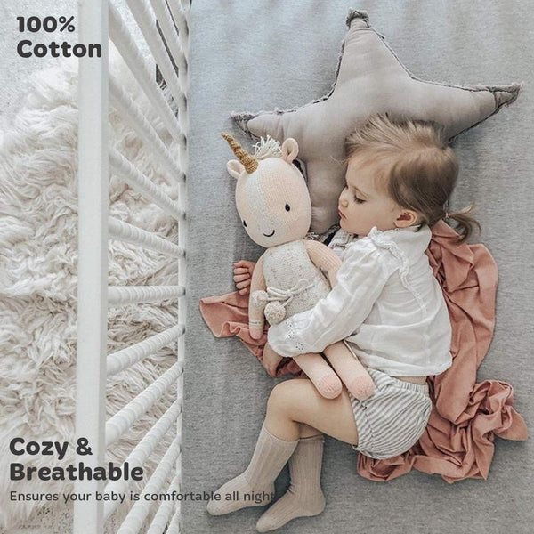 Fitted Sheets for 28 x 52 Standard Crib Mattress and Toddler Bed – Heather Grey (2 Pack)