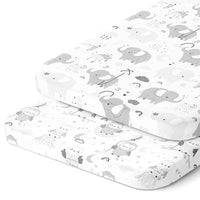 Fitted Sheets for Milliard Bedside Bassinet Side Sleeper (21 x 36 inch) – Grey Elephants and Owls (2 Pack)