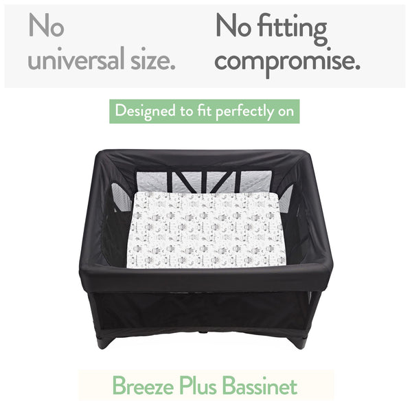 Bassinet Fitted Sheets for 4moms Breeze Plus Bassinet Model 1045 - Grey Elephants and Owls (2 Pack)
