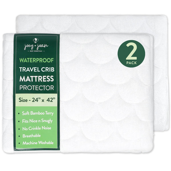 Waterproof Travel Crib Mattress Pad Cover Compatible with Guava Lotus, Babybjorn, Dream on Me – 2 Pack Quilted Mattress Protector - 24" x 42"