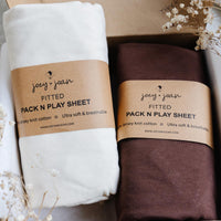 Fitted Sheets for Baby Bjorn Travel Crib Light (24 x 42 Inch) - Cream + Brown (2 Pack)