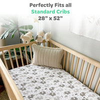 Cotton Jersey Fitted Sheets for Standard Cribs and Toddler Beds (28 x 52 inch)  – Grey White Elephant, Star, Cloud, Moon, Owl (2 Pack)