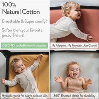 Fitted Sheets for Guava Lotus Travel Crib and 24 x 42 Inch Travel Light Playard Mattress – Blue + Off-White (2 Pack)