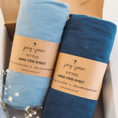 Fitted Sheets for Mini Portable Cribs Including Dream on Me, Delta Porta Crib and Arms Reach Ideal Cosleeper (24 x 38 inch) – Dusty Blue + Navy (2 Pack)