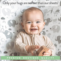 Moses Basket Fitted Sheets for (11 x 29 Inch) Oval Bassinet Mattress – Grey Owls and Elephants (2 Pack)