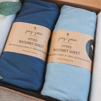 Fitted Sheets for Delta Children Simmons Kids Oval City Sleeper Bassinet (16 x 32 inch) Dusty Blue + Navy (2 Pack)
