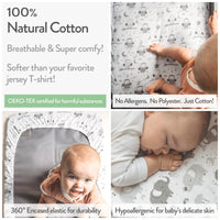 Changing Pad Covers for Baby Diaper Changing Table Pad (16x32 inch) – Grey White Elephant, Star, Cloud, Moon, Owl (2 Pack)