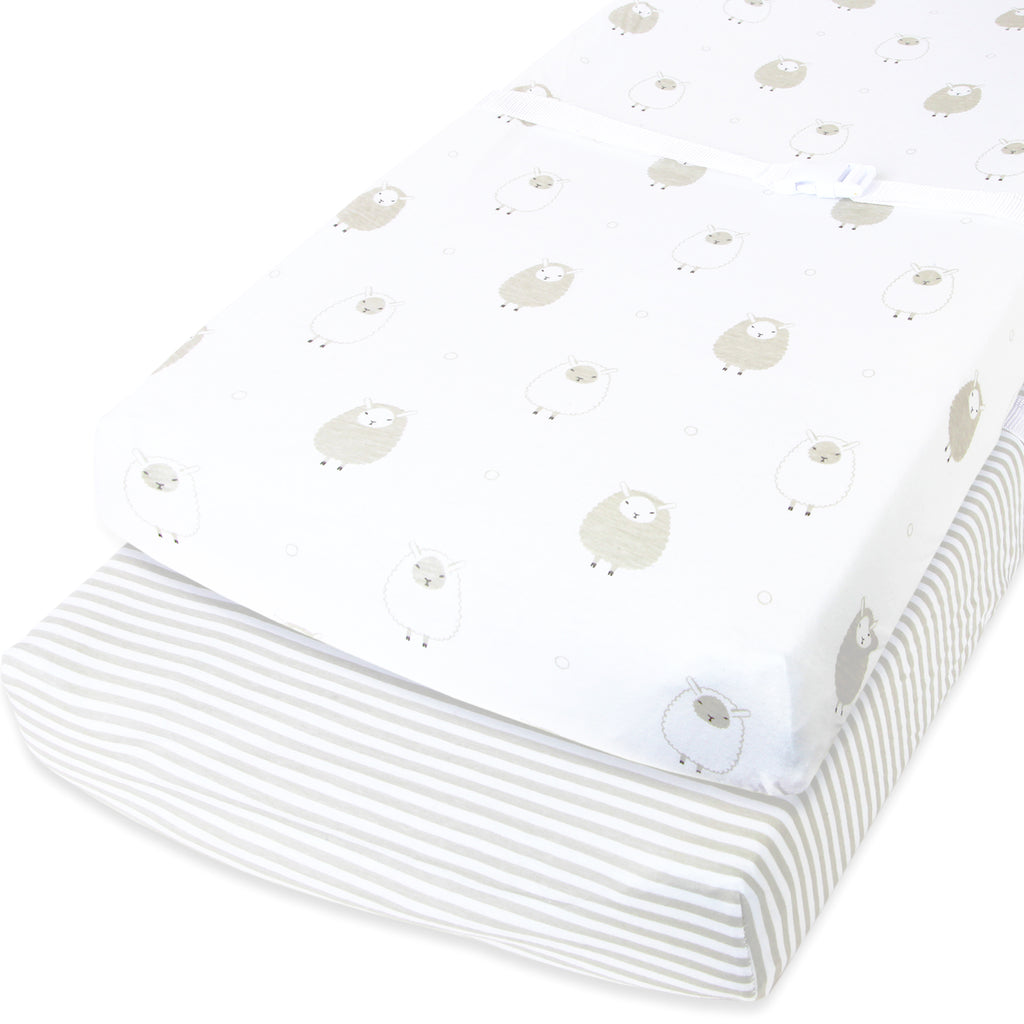 Cotton Jersey Changing Pad Covers, 2 Pack – Stripes & Lamb