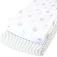 Cotton Jersey Changing Pad Covers (16 x 32 inch) - Stripes and Lamb (2 Pack)