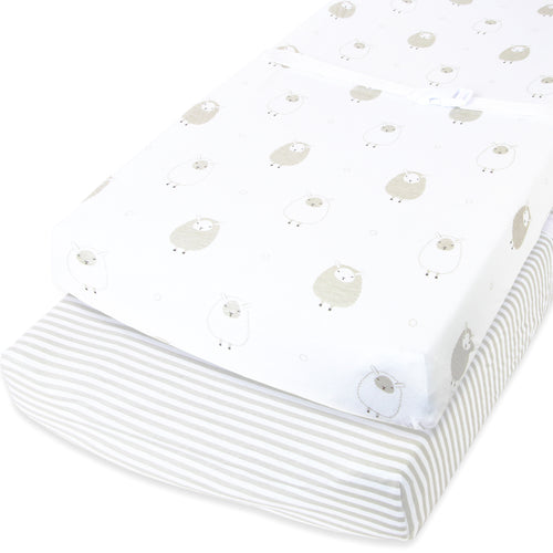 Cotton Jersey Changing Pad Covers (16 x 32 inch) - Stripes and Lamb (2 Pack)