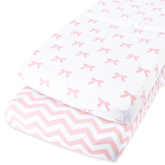 Cotton Jersey Changing Pad Covers, 2 Pack – Bows & Chevron