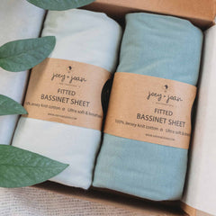 pack of 2 moses basket sheets in oval shape in size 12" x 29", sage green light + dark