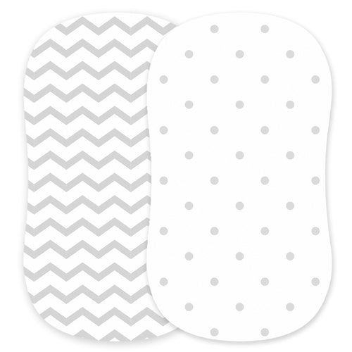Fitted Sheets for Oval Bassinets (15 x 33 inch) - (2 Pack) - Polka Dots and Chevrons