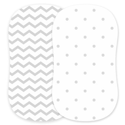 Fitted Sheets for Oval Bassinets (15 x 33 inch) - Polka Dots and Chevrons (2 Pack)