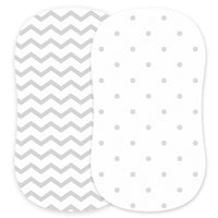 Fitted Sheets for Oval Bassinets (15 x 33 inch) - Polka Dots and Chevrons (2 Pack)