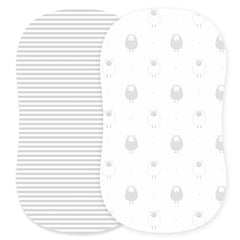 Cotton Jersey Bassinet Fitted Sheets, 2 Pack – Stripes & Lamb