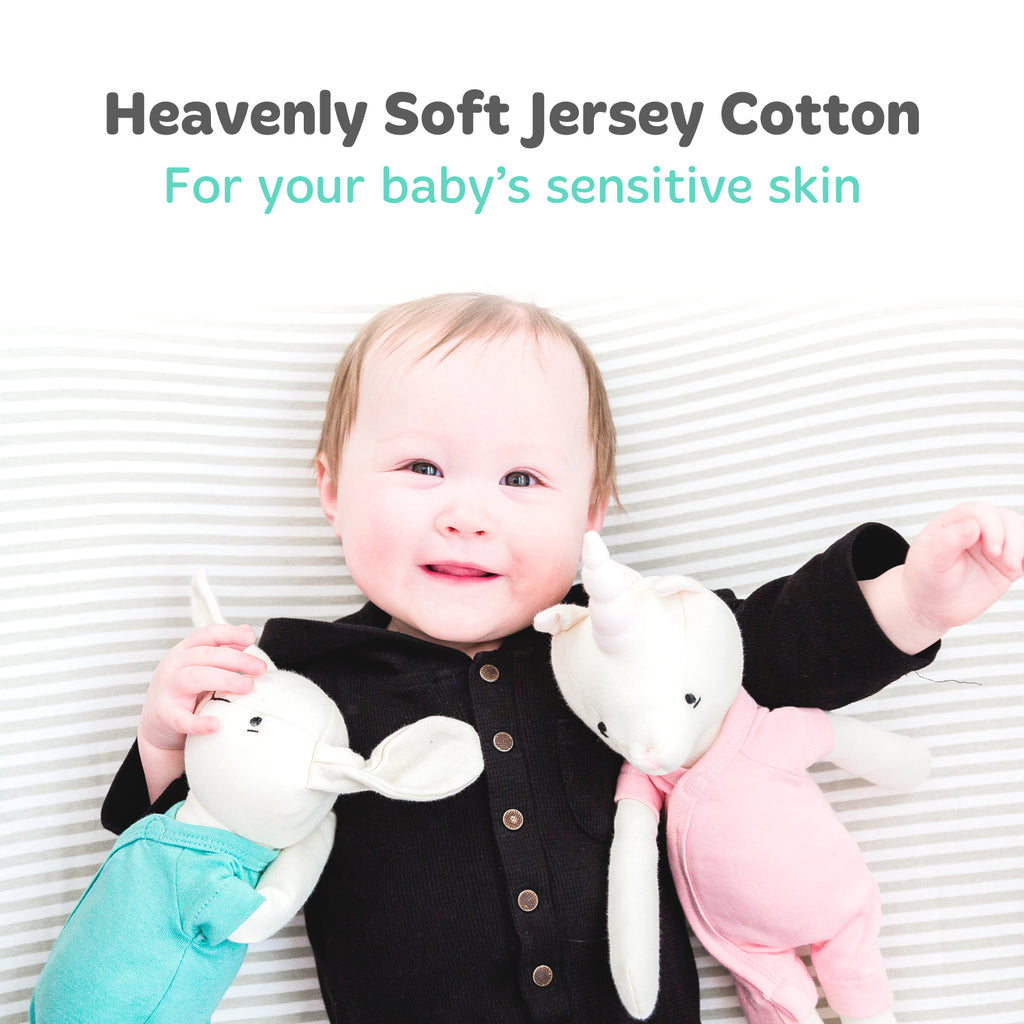 Cotton Jersey Bassinet Fitted Sheets, 2 Pack – Stripes & Lamb