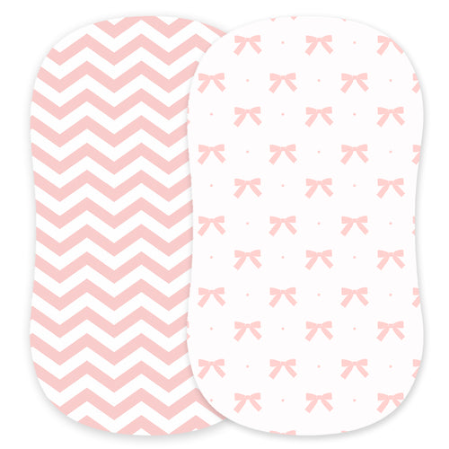 Fitted Sheets for Oval Bassinets (15 x 33 inch) - (2 Pack) - Pink Bows and Chevrons