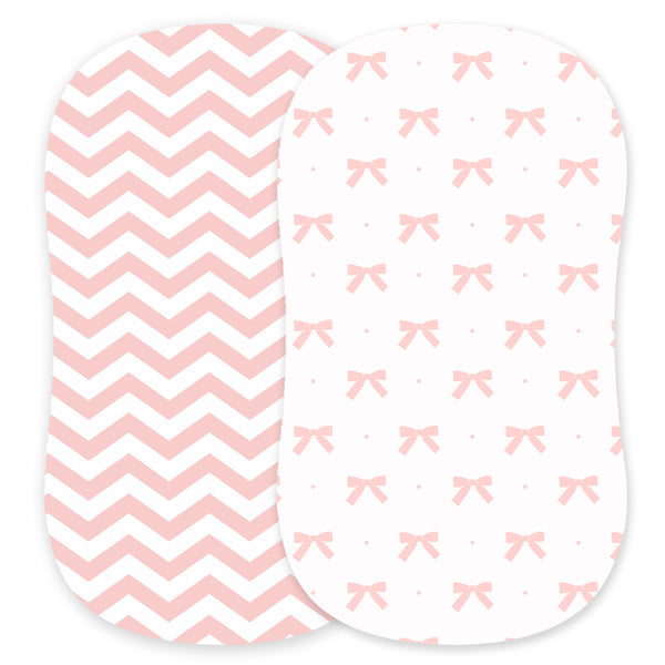 Cotton Jersey Bassinet Fitted Sheets, 2 Pack – Bows & Chevron