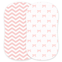 Fitted Sheets for Oval Bassinets (15 x 33 inch) - Pink Bows and Chevrons (2 Pack)