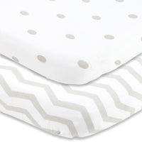 Fitted Sheets for Oval Bassinets (15 x 33 inch) - Polka Dots and Chevrons (2 Pack)
