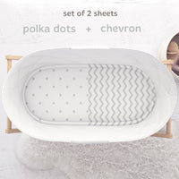 Fitted Sheets for Oval Bassinets (15 x 33 inch) - Polka Dots and Chevrons (2 Pack)