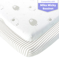Fitted Sheets for Cowiewie Bedside Sleeper Bassinet (19 x 32 inch)- Stripes & Lamb (2 Pack)