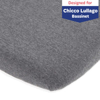 Fitted Sheets for Chicco Lullago Bassinets (19 x 32 inch) – Heather Grey (2 Pack)