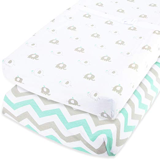 Cotton Jersey Changing Pad Covers, 2 Pack – Elephants & Chevron
